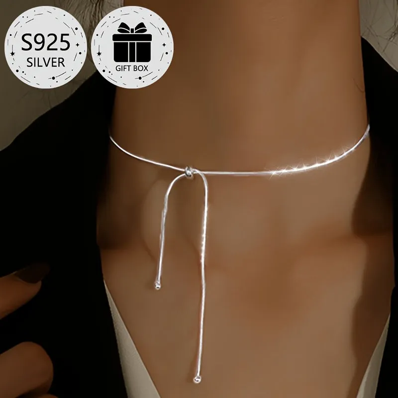 925 Silver Necklace for Women Classic Snake Bone Chain Lightweight 3g