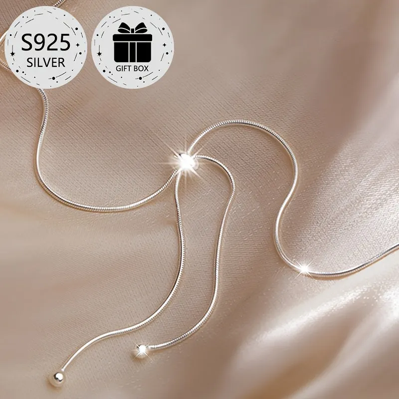 925 Silver Necklace for Women Classic Snake Bone Chain Lightweight 3g