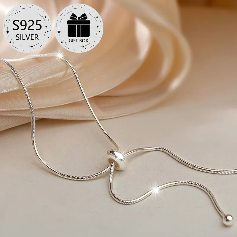 925 Silver Necklace for Women Classic Snake Bone Chain Lightweight 3g