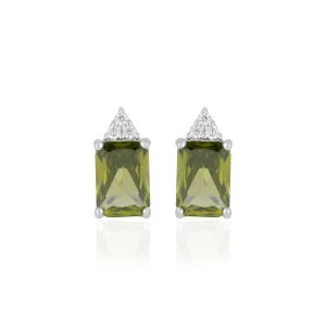 925 Sterling Silver August Month Square Peridot Birthstone Stud For Women