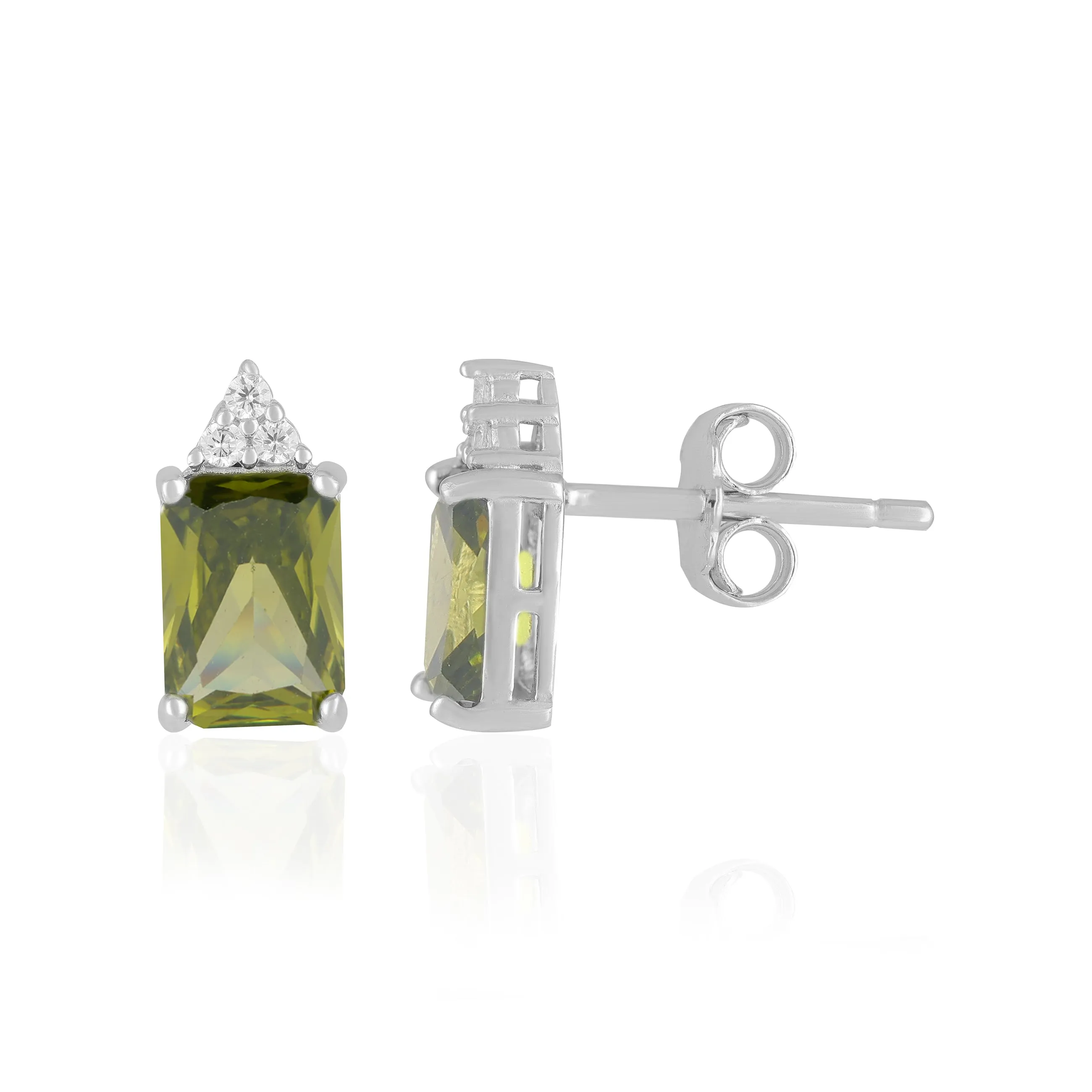 925 Sterling Silver August Month Square Peridot Birthstone Stud For Women