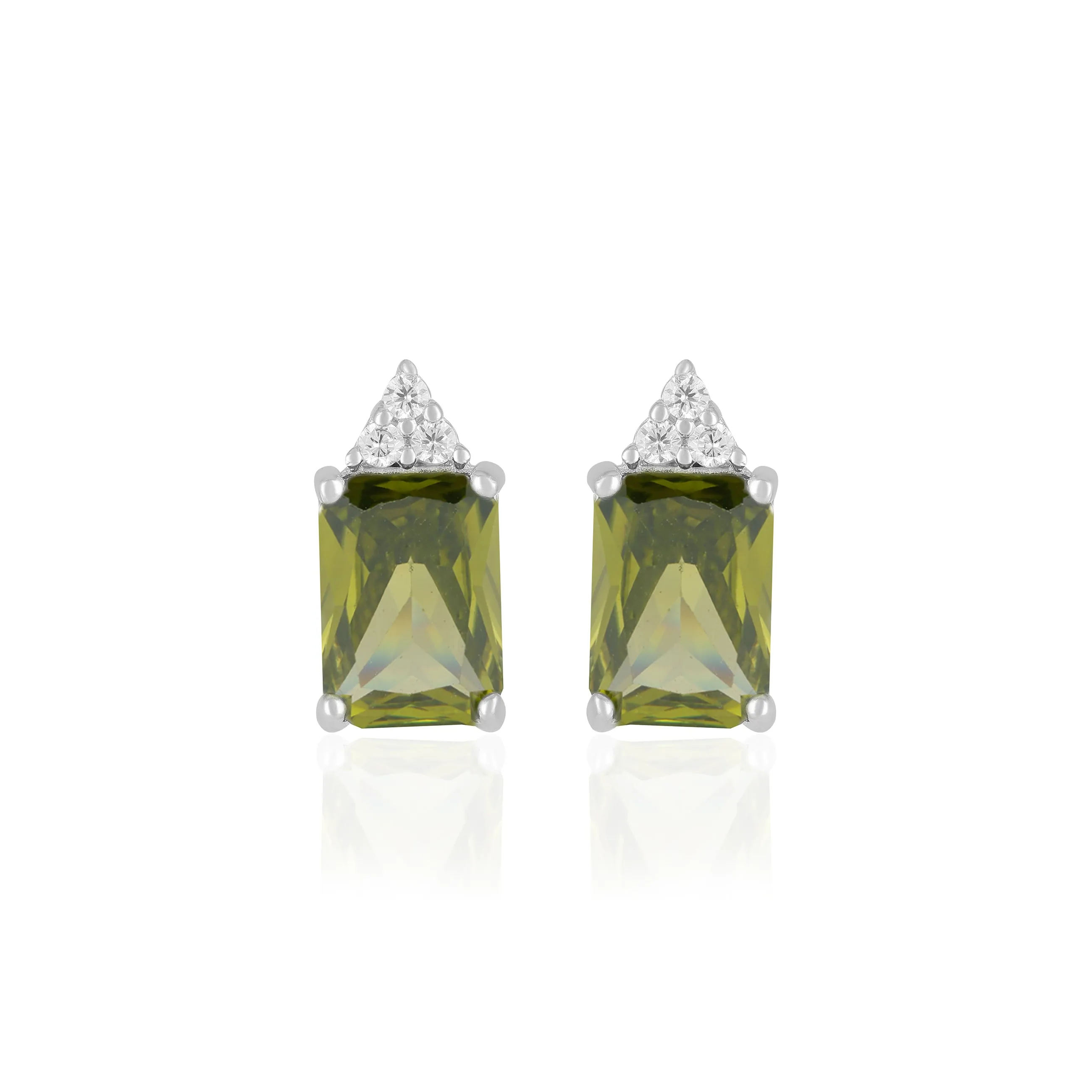925 Sterling Silver August Month Square Peridot Birthstone Stud For Women