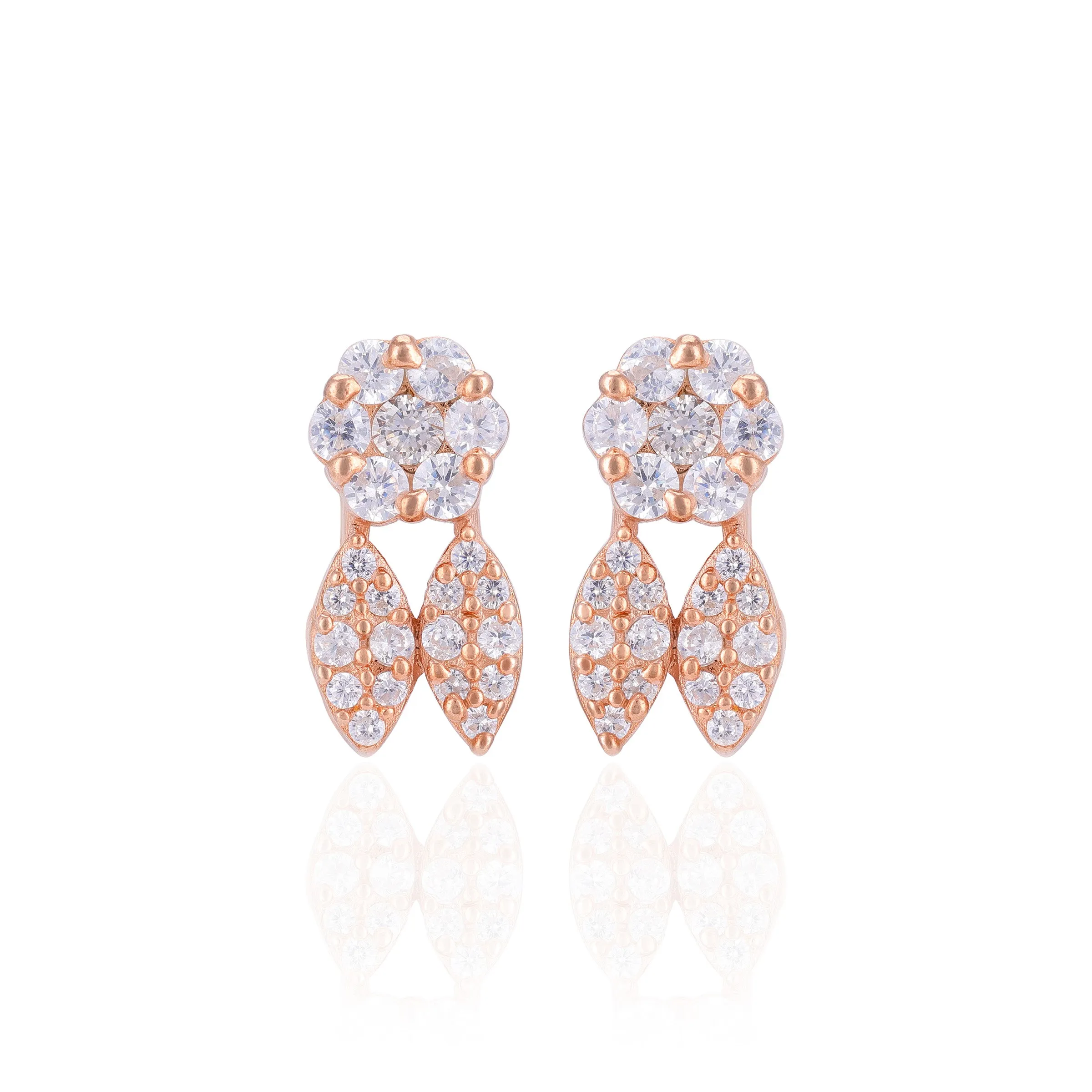 925 Sterling Silver Crystal Bloom Leaf Drop Rose Gold Plated Earrings For Women