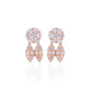 925 Sterling Silver Crystal Bloom Leaf Drop Rose Gold Plated Earrings For Women