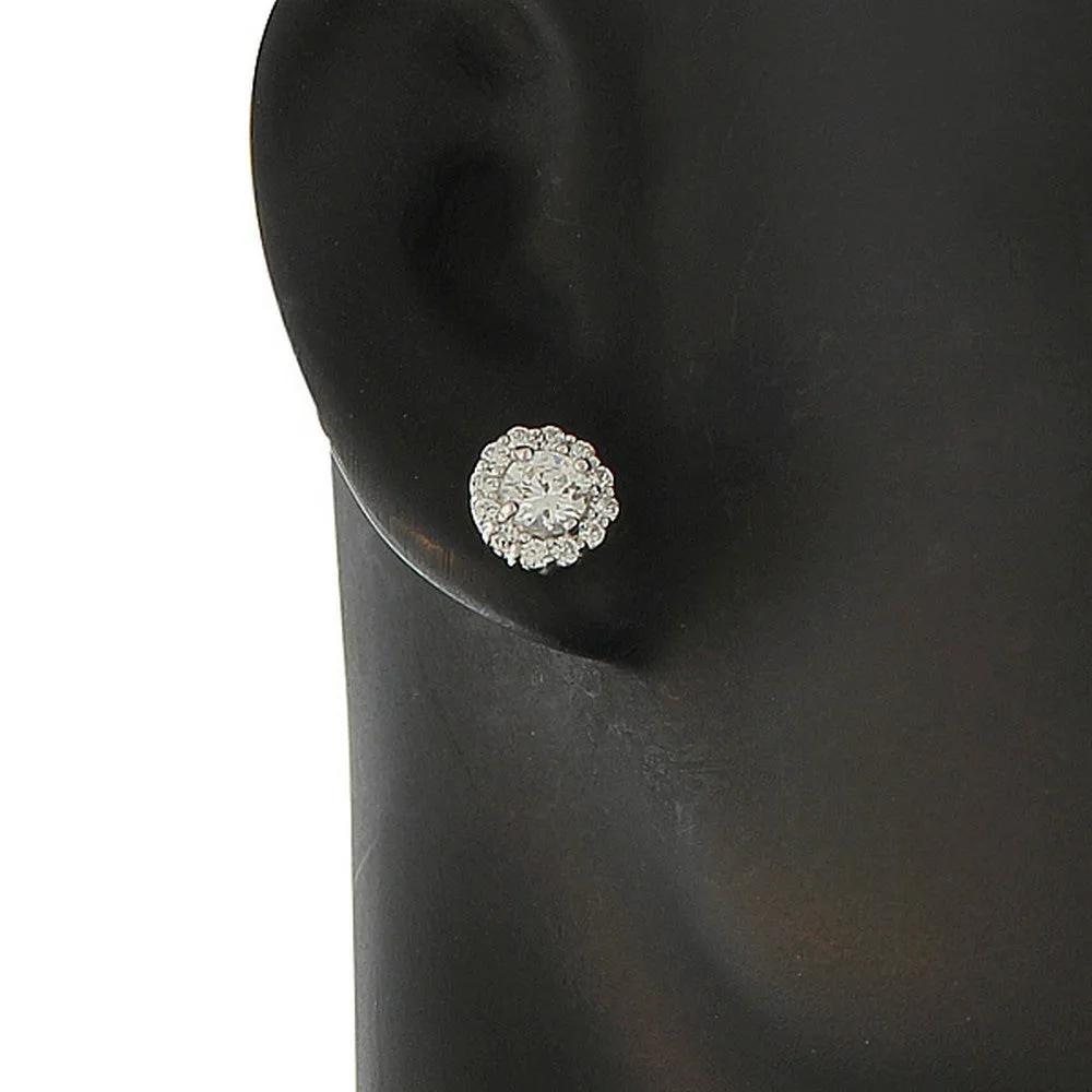 925 Sterling Silver White CZ Womens Round Stud Earrings
