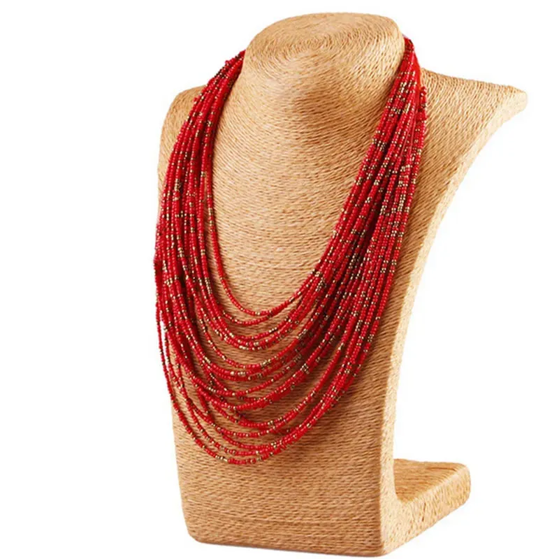 African Acrylic Beads Jewelry Sets Bohemia Necklaces Bangles Women Fashion Statement Multilayer Necklace New Jewelry
