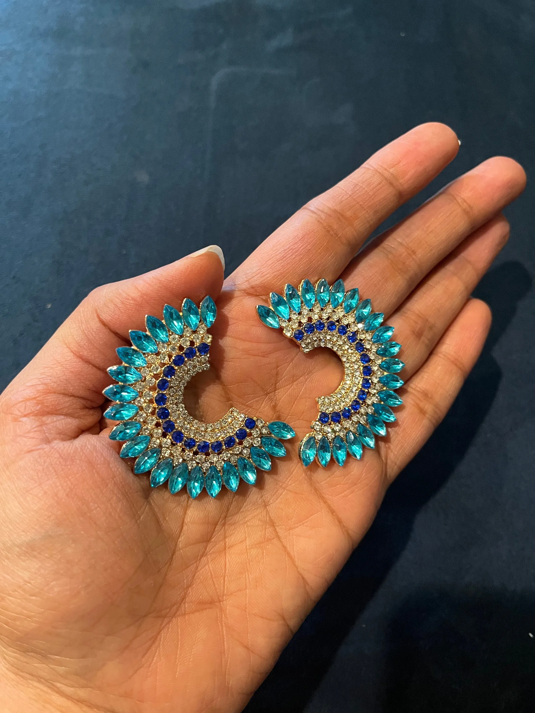 Aquamarine earrings , large rhinestone crystal stud earrings , blue stud earrings , large aqua earrings , big royal blue and aqua studs