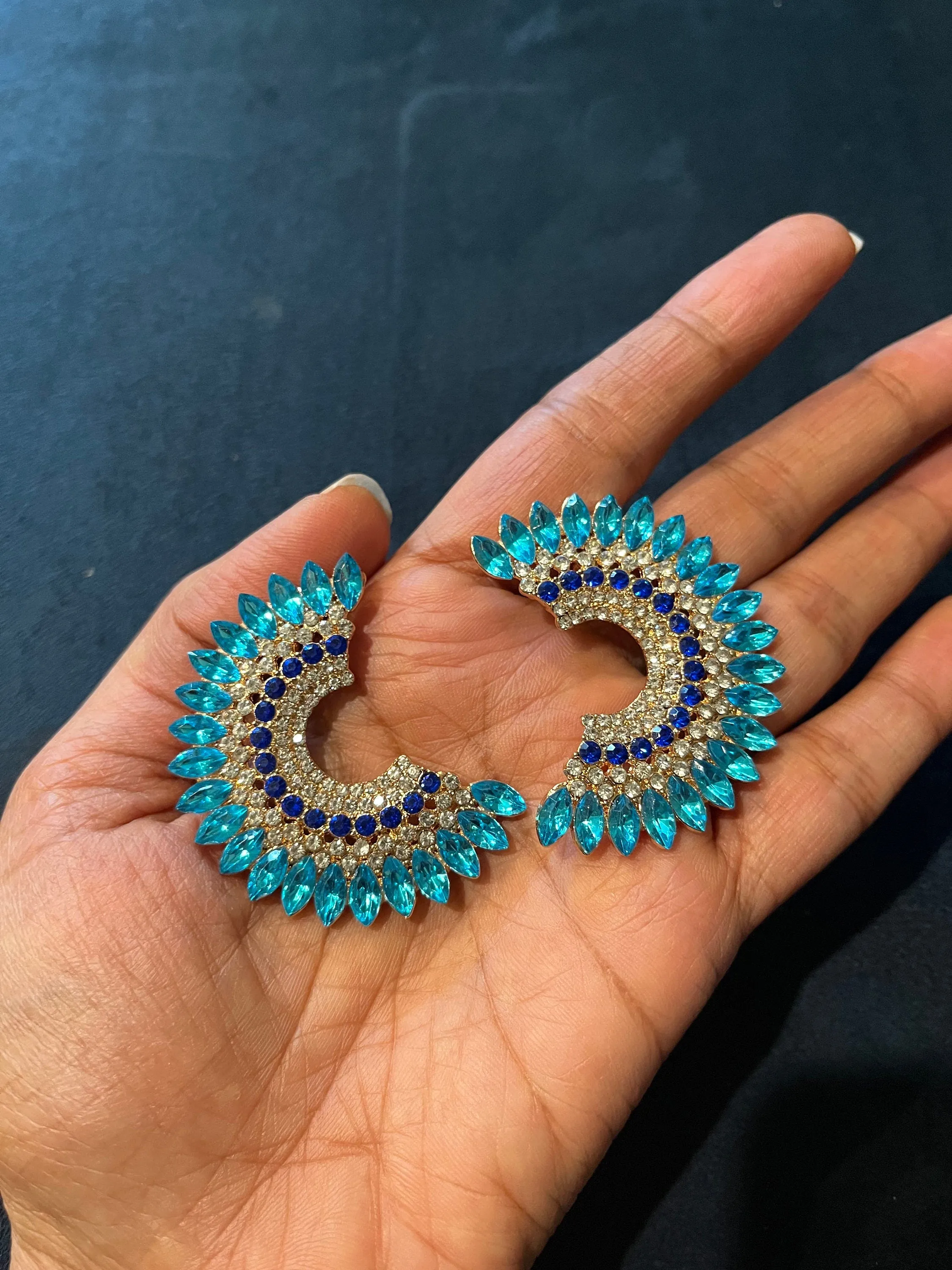 Aquamarine earrings , large rhinestone crystal stud earrings , blue stud earrings , large aqua earrings , big royal blue and aqua studs