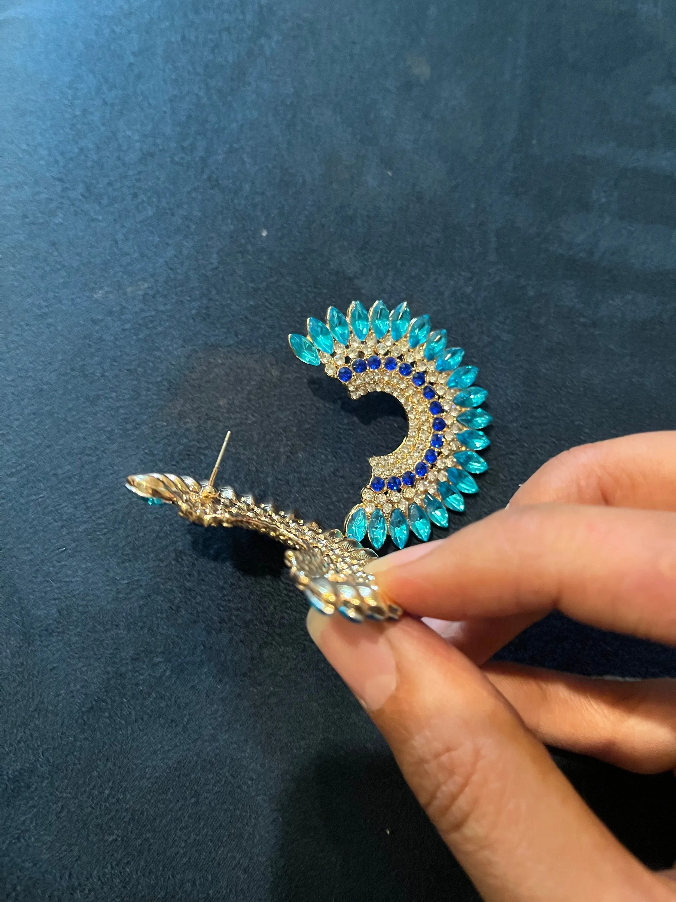Aquamarine earrings , large rhinestone crystal stud earrings , blue stud earrings , large aqua earrings , big royal blue and aqua studs