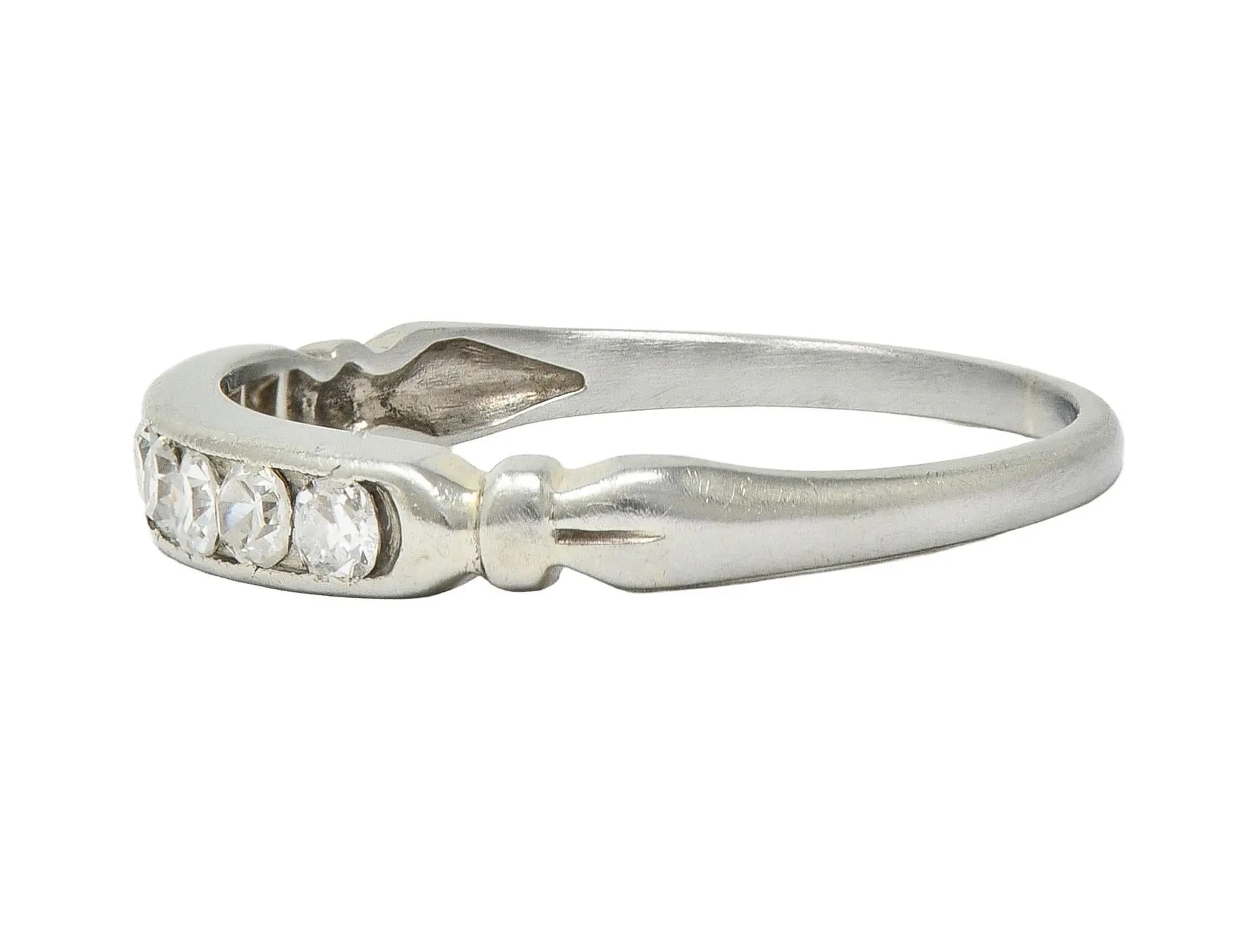 Art Deco Single Cut Diamond 18 Karat White Gold Vintage Channel Wedding Band Ring