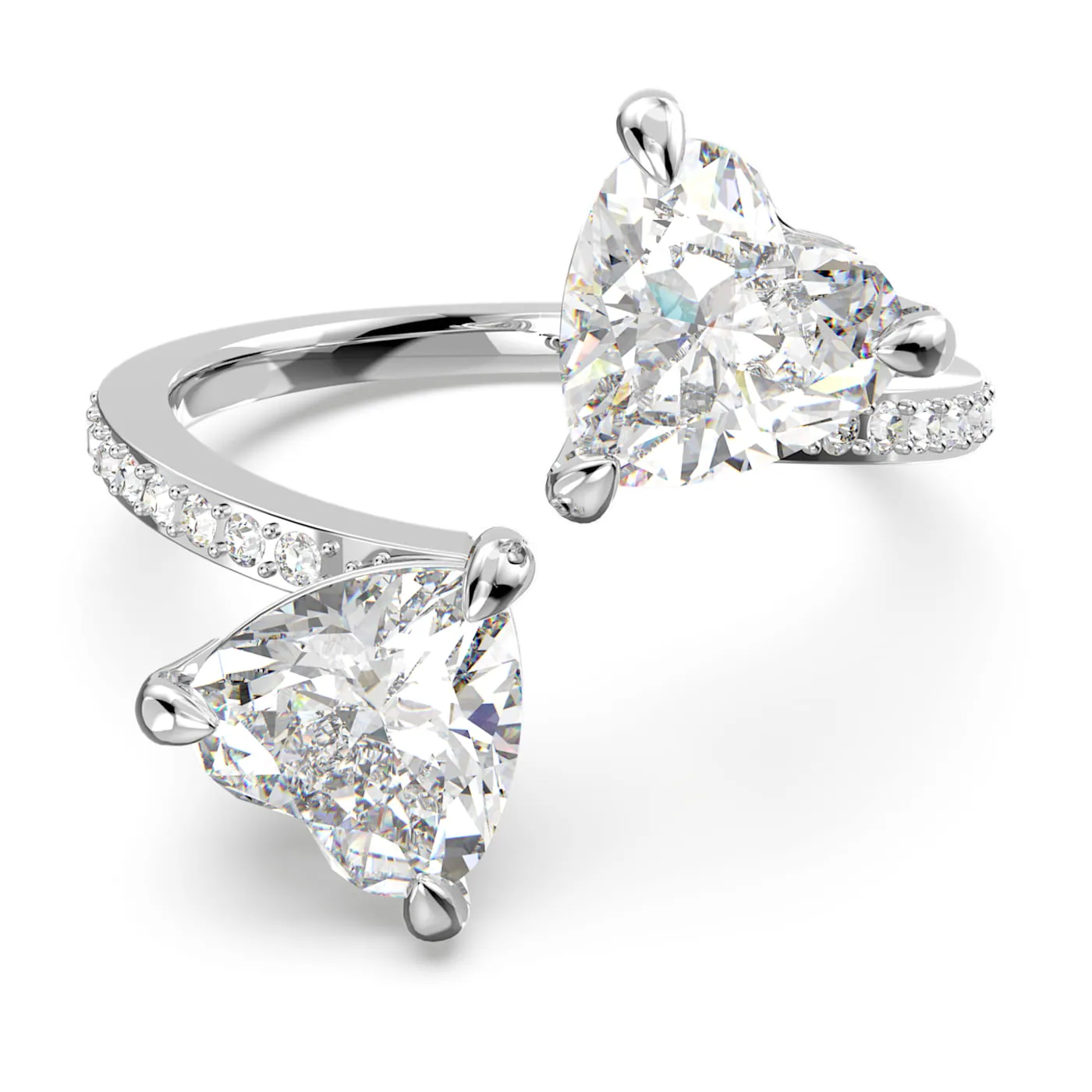 Attract Soul ring Heart, White, Rhodium plated