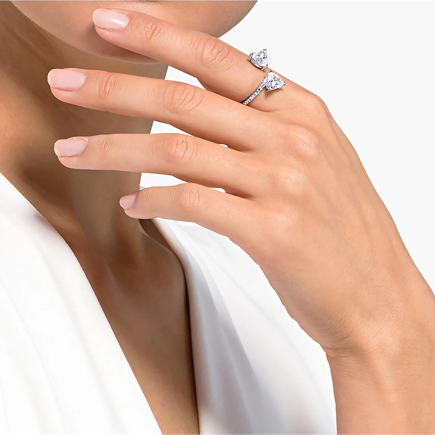 Attract Soul ring Heart, White, Rhodium plated