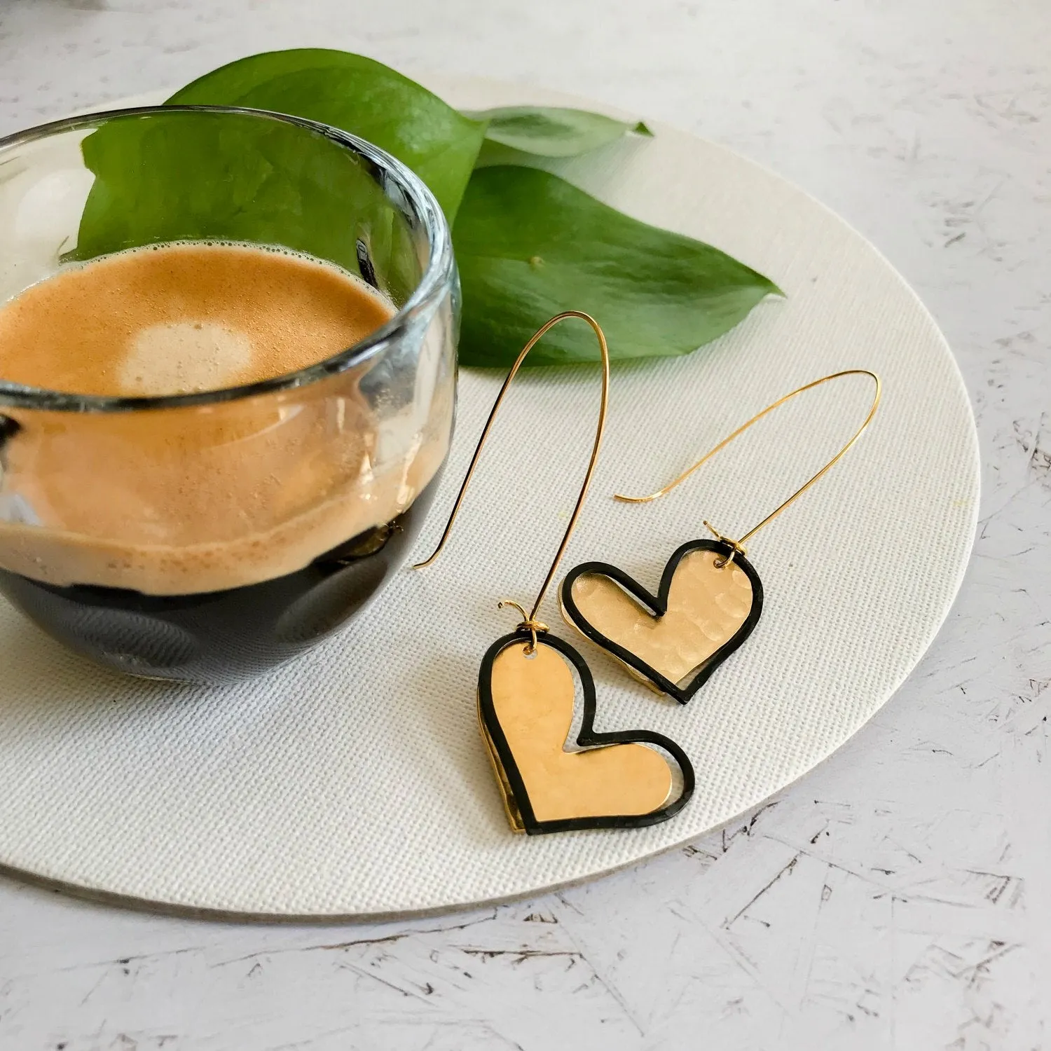 Avery gold & black heart earrings
