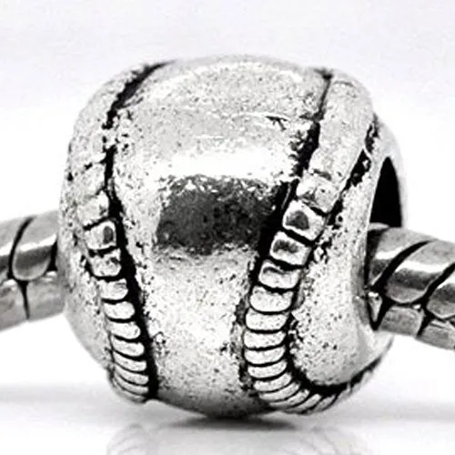 Baseball European Bead Compatible for Most European Snake Chain Bracelet