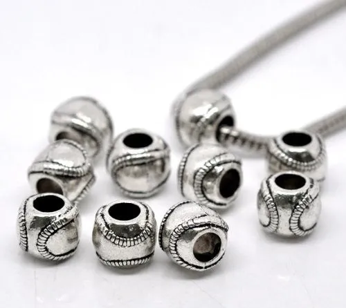 Baseball European Bead Compatible for Most European Snake Chain Bracelet
