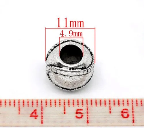 Baseball European Bead Compatible for Most European Snake Chain Bracelet