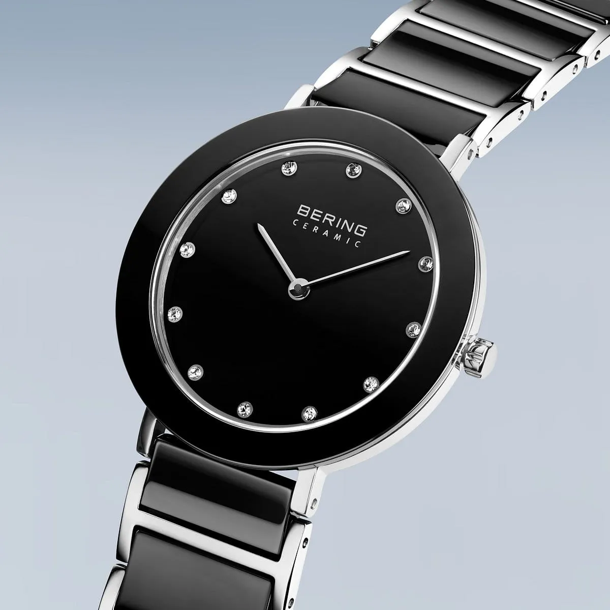 Bering Black Ceramic & Stainless Steel Ladies Watch with Swarovski Elements