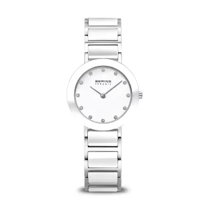 Bering Ceramic Stainless Steel and White Ladies Watch with Swarovski Elements