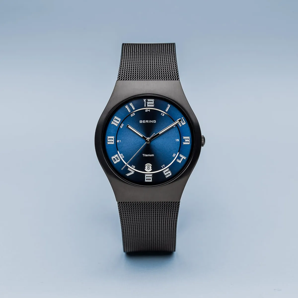 Bering Classic Black Titanium Gents Watch with Blue Dial