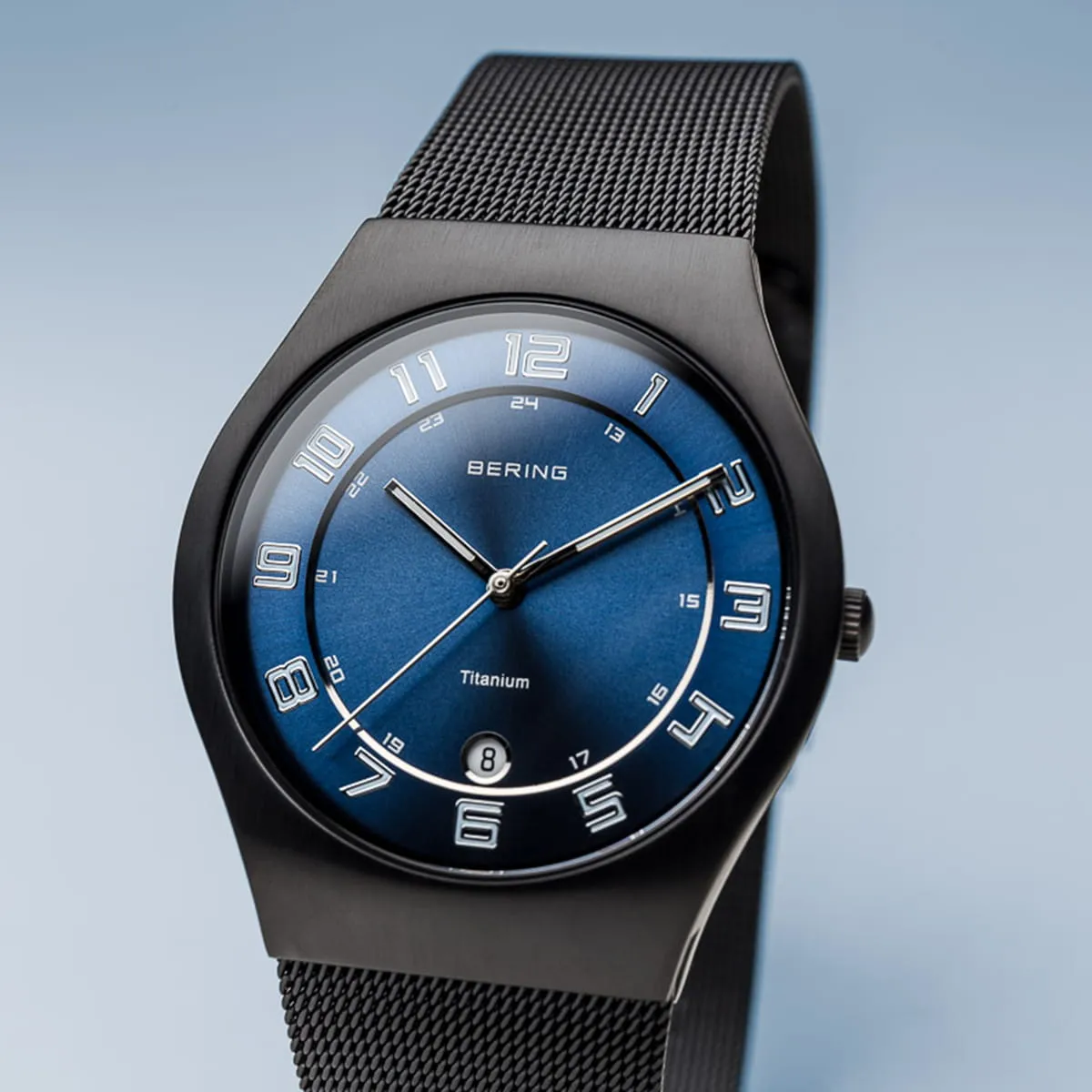 Bering Classic Black Titanium Gents Watch with Blue Dial