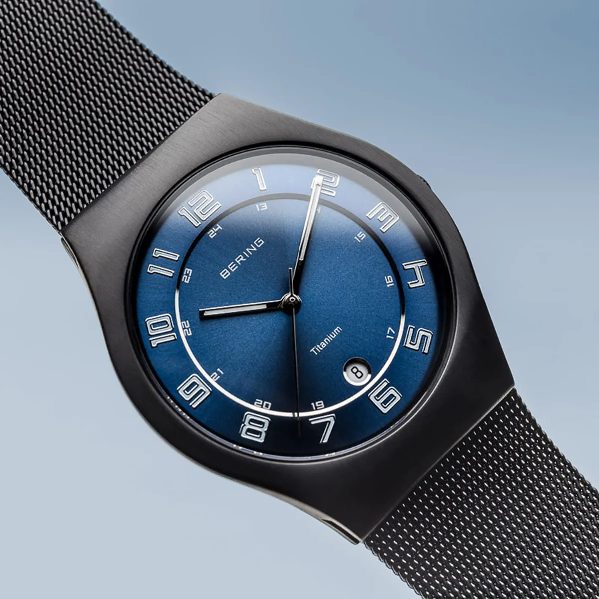 Bering Classic Black Titanium Gents Watch with Blue Dial