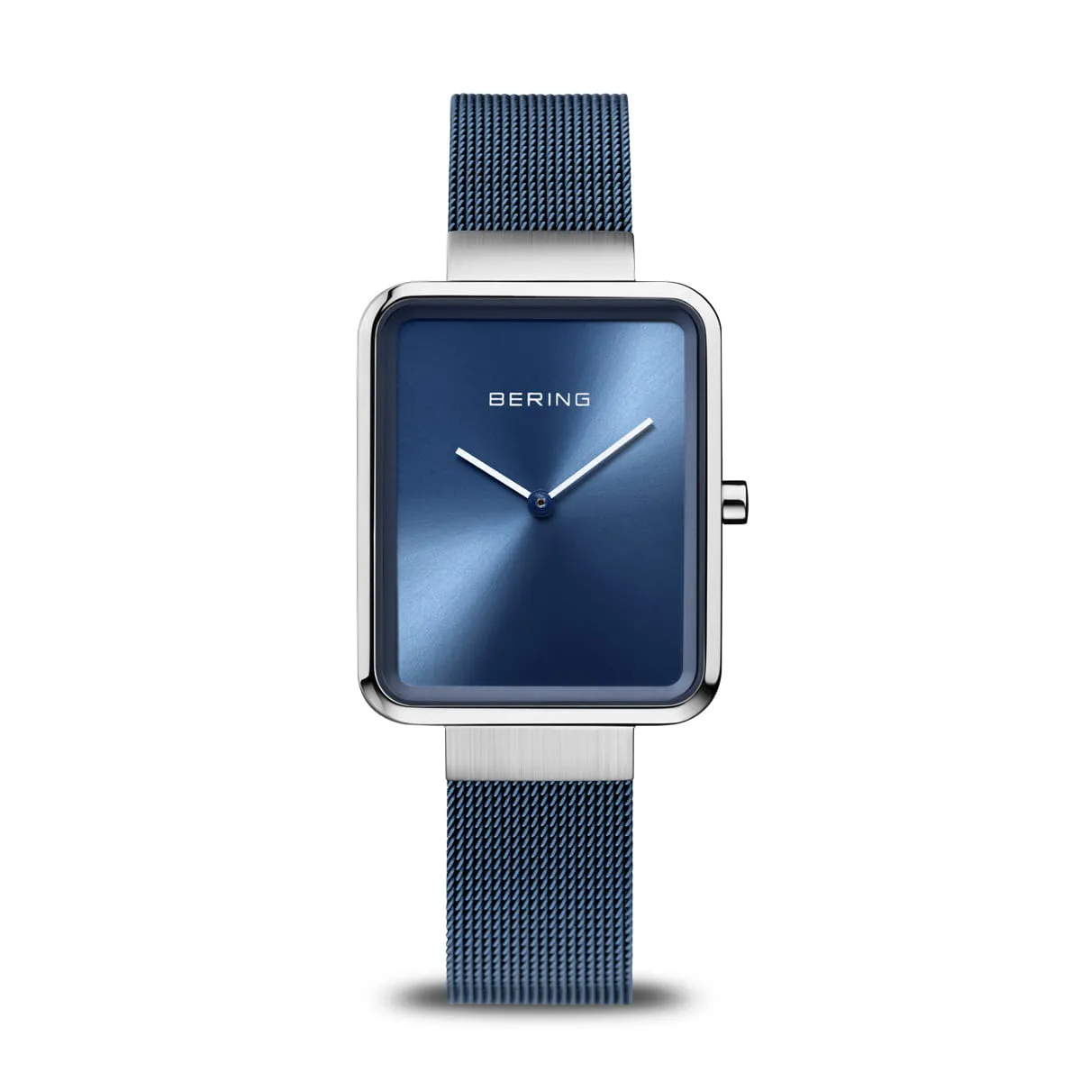 Bering Classic Blue Stainless Steel Ladies Mesh Rectangular Watch with Blue Dial