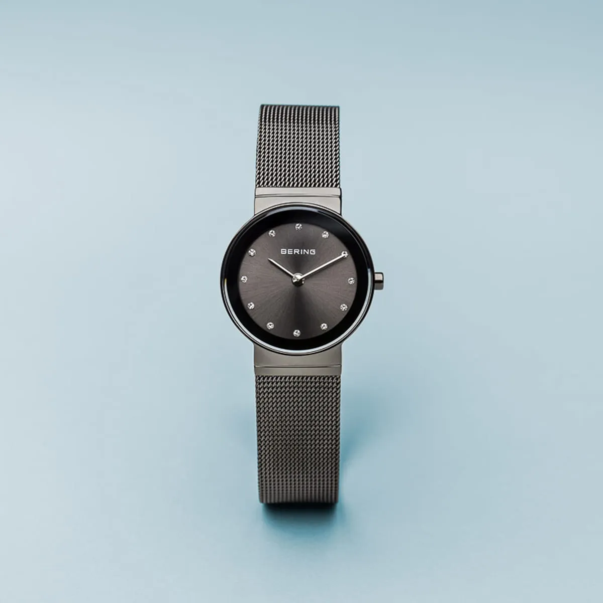 Bering Classic Charcoal Stainless Steel Ladies Watch with Swarovski Crystals