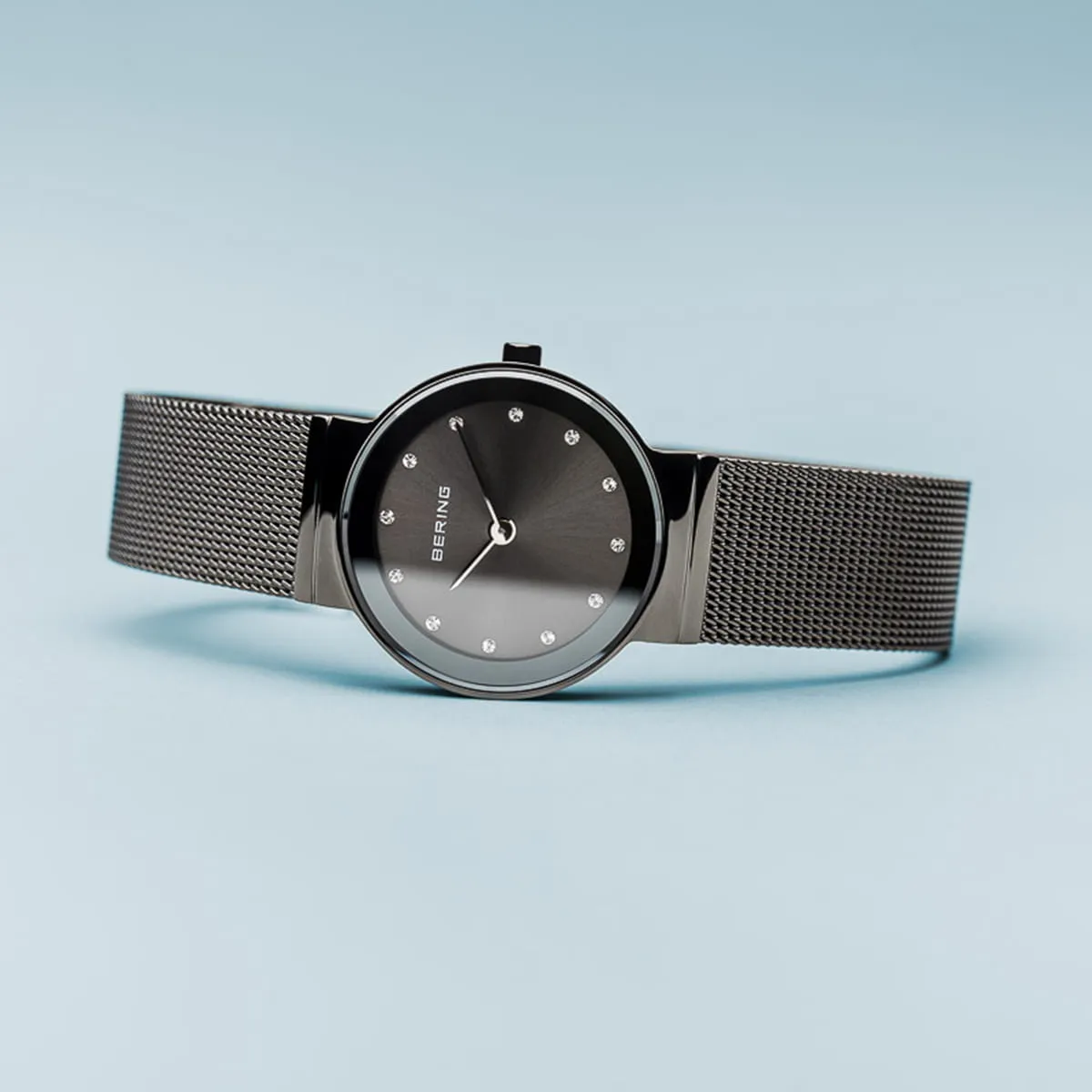 Bering Classic Charcoal Stainless Steel Ladies Watch with Swarovski Crystals