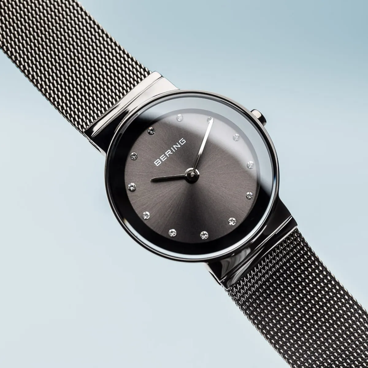 Bering Classic Charcoal Stainless Steel Ladies Watch with Swarovski Crystals