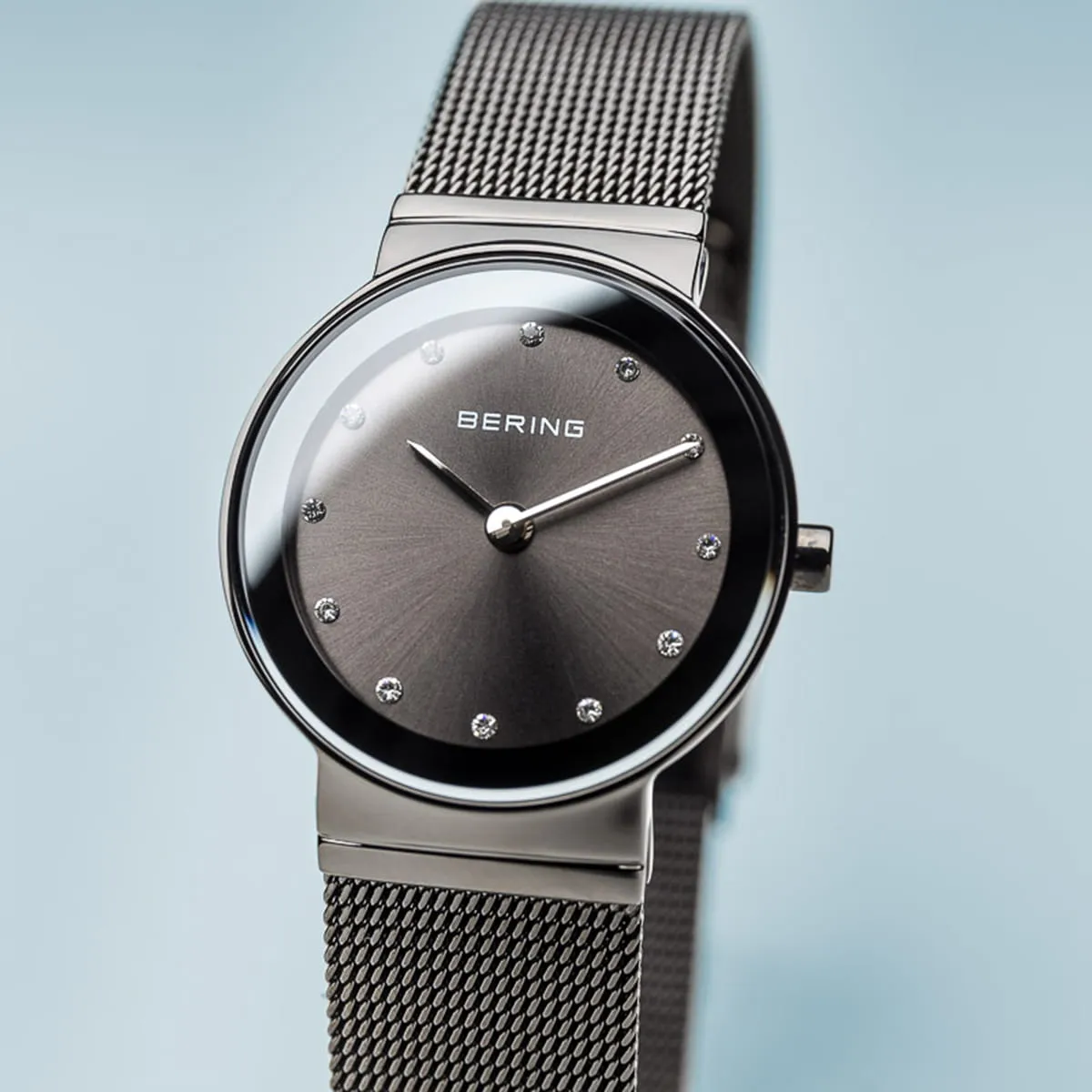 Bering Classic Charcoal Stainless Steel Ladies Watch with Swarovski Crystals