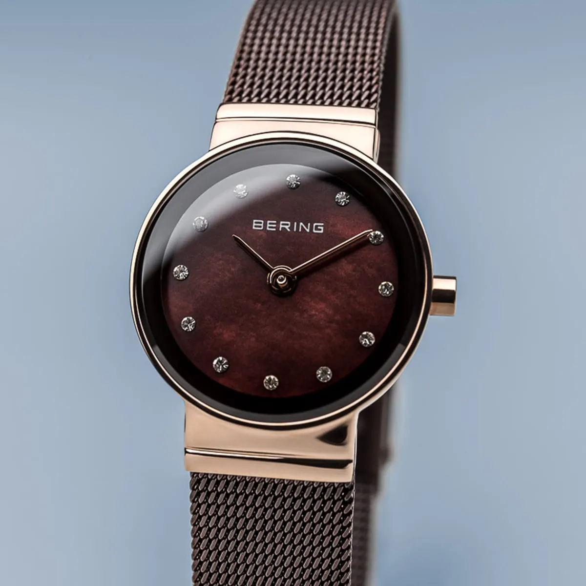 Bering Classic Chocolate Mesh & Rose Gold Plated Case Ladies Watch
