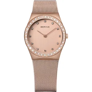 Bering Classic Rose Gold Mesh Ladies Watch with Swarovski Bezel