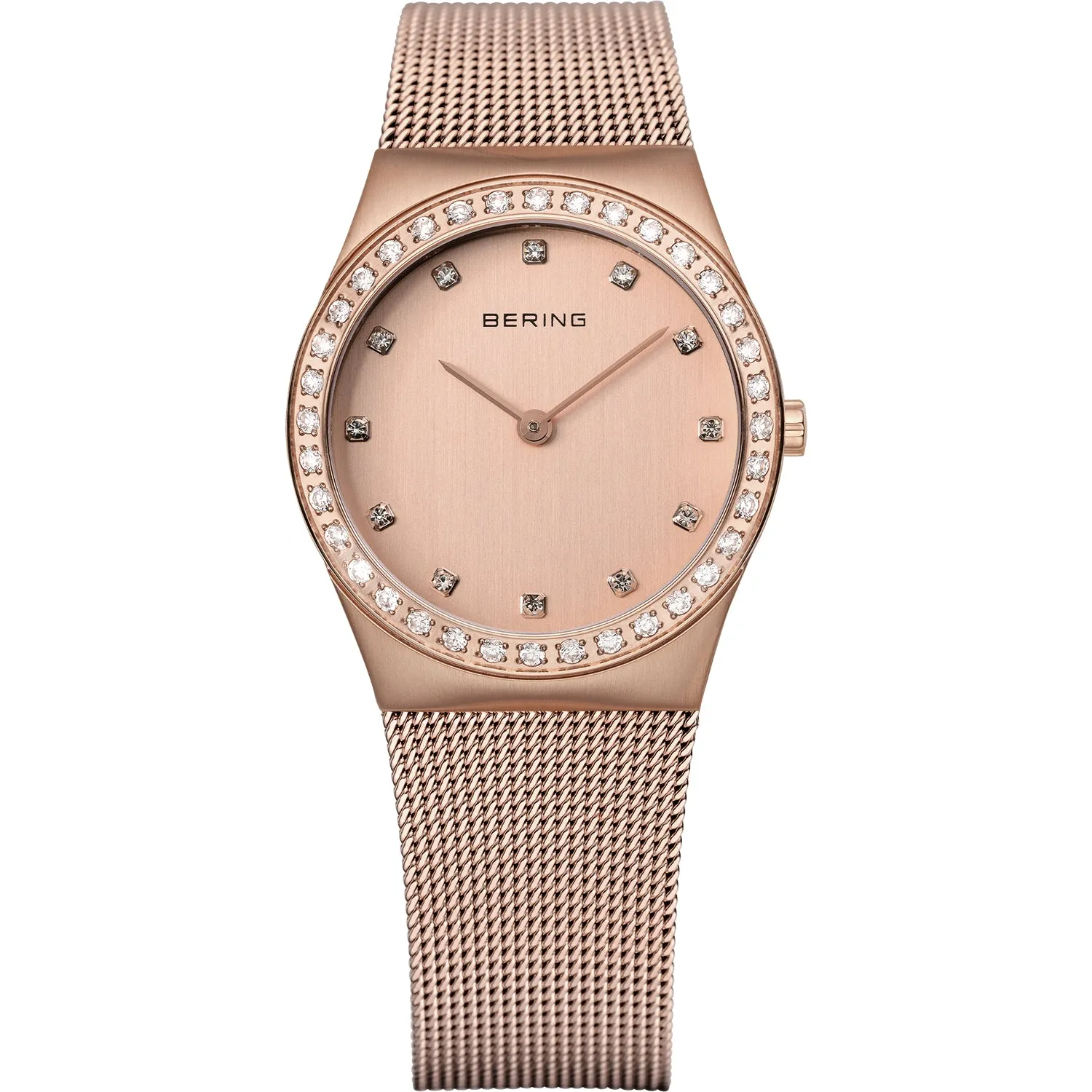 Bering Classic Rose Gold Mesh Ladies Watch with Swarovski Bezel