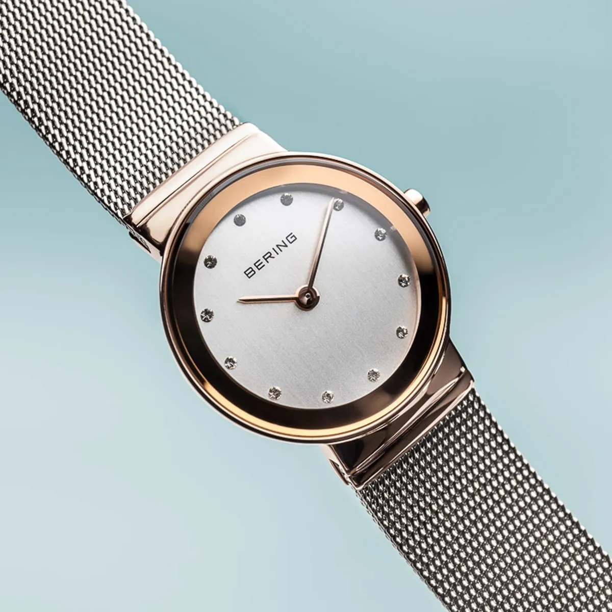 Bering Classic Stainless Steel Mesh and Rose Gold Plated Ladies Watch