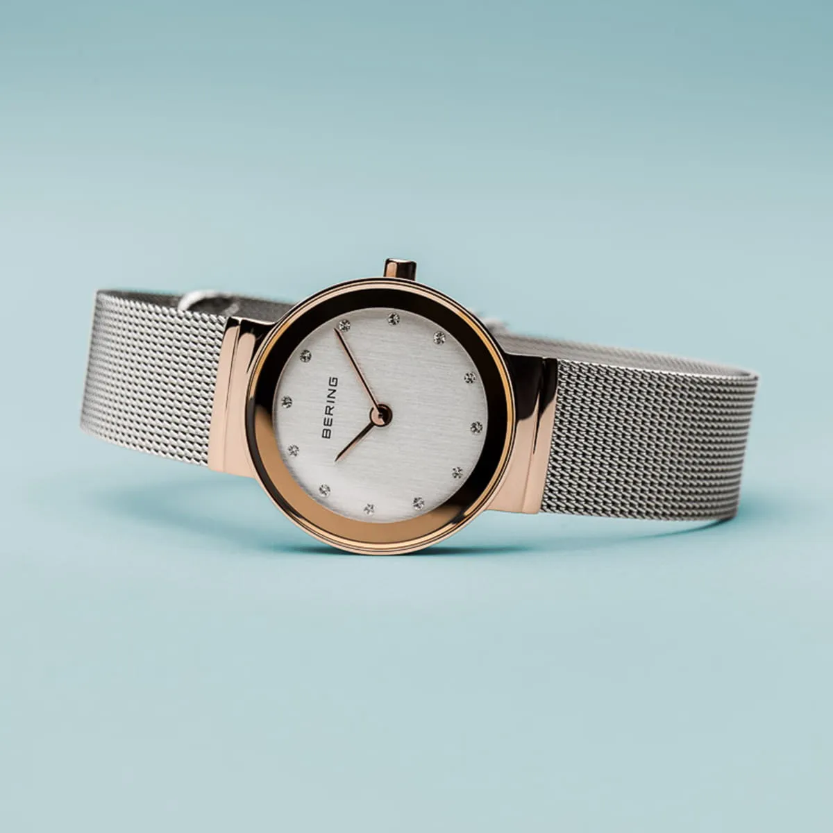 Bering Classic Stainless Steel Mesh and Rose Gold Plated Ladies Watch