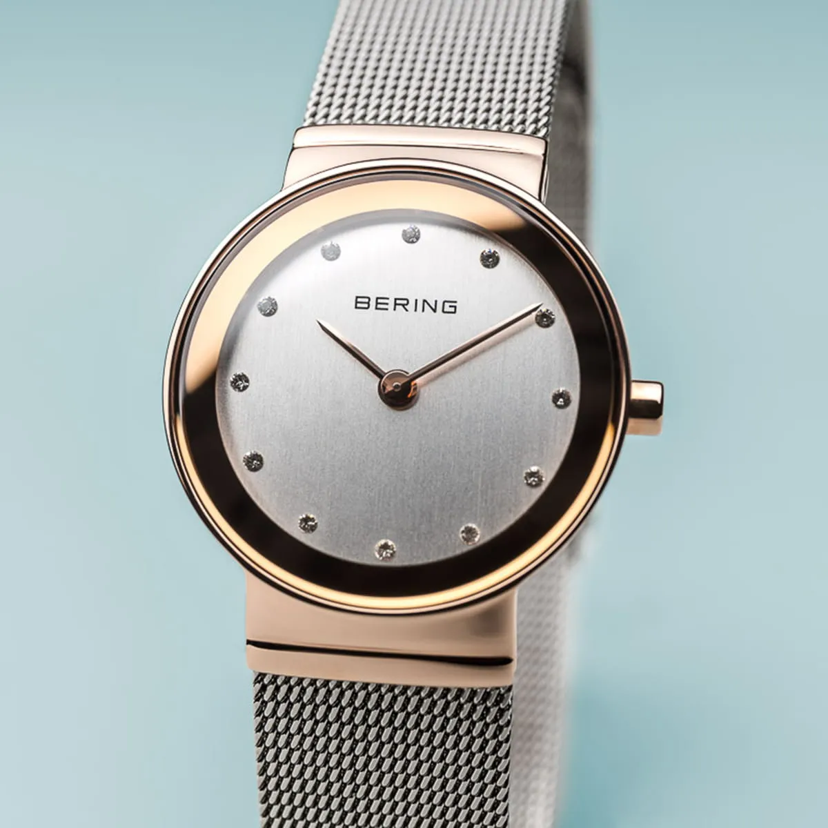 Bering Classic Stainless Steel Mesh and Rose Gold Plated Ladies Watch