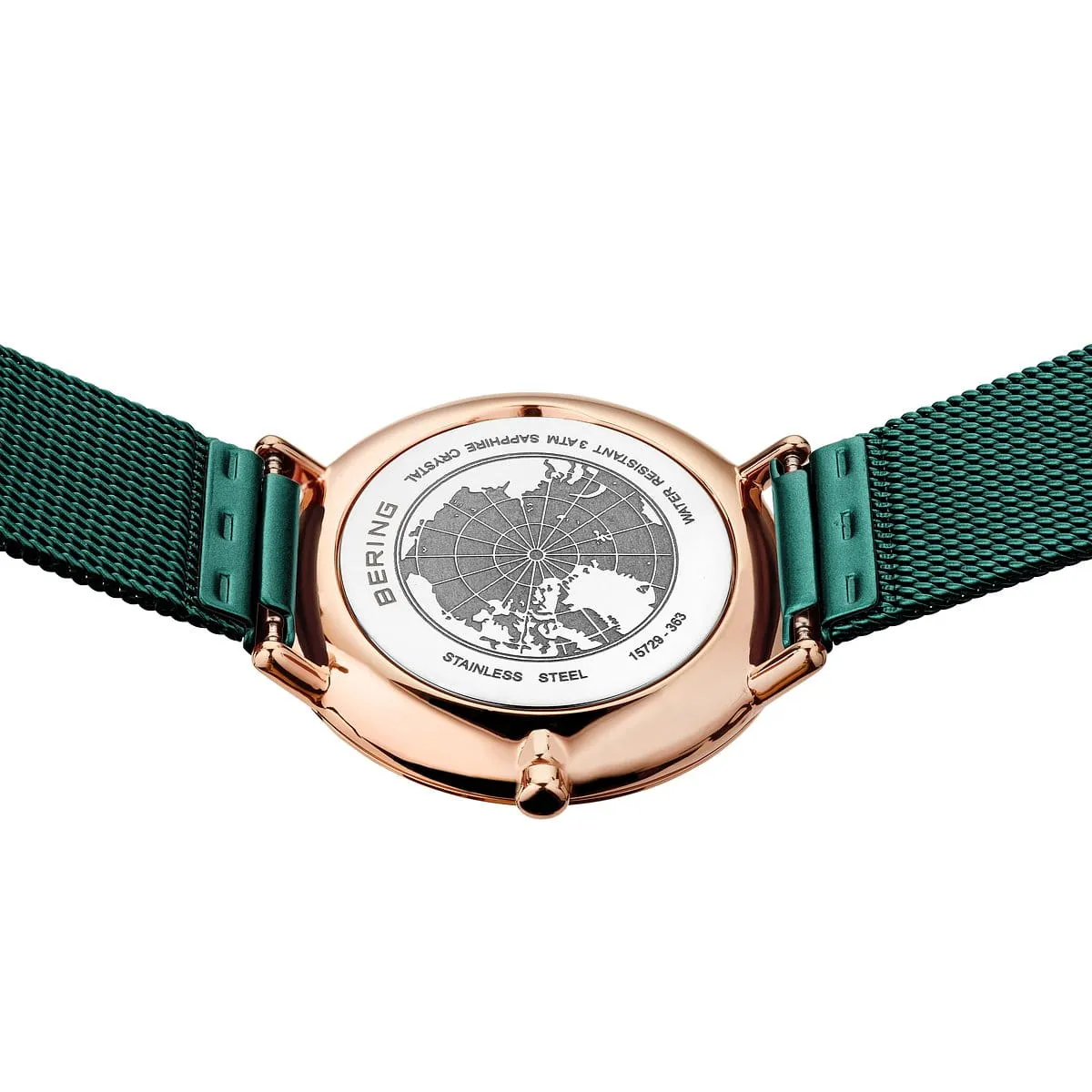 Bering Ladies Ultra Slim Rose Gold & Green Mesh Watch