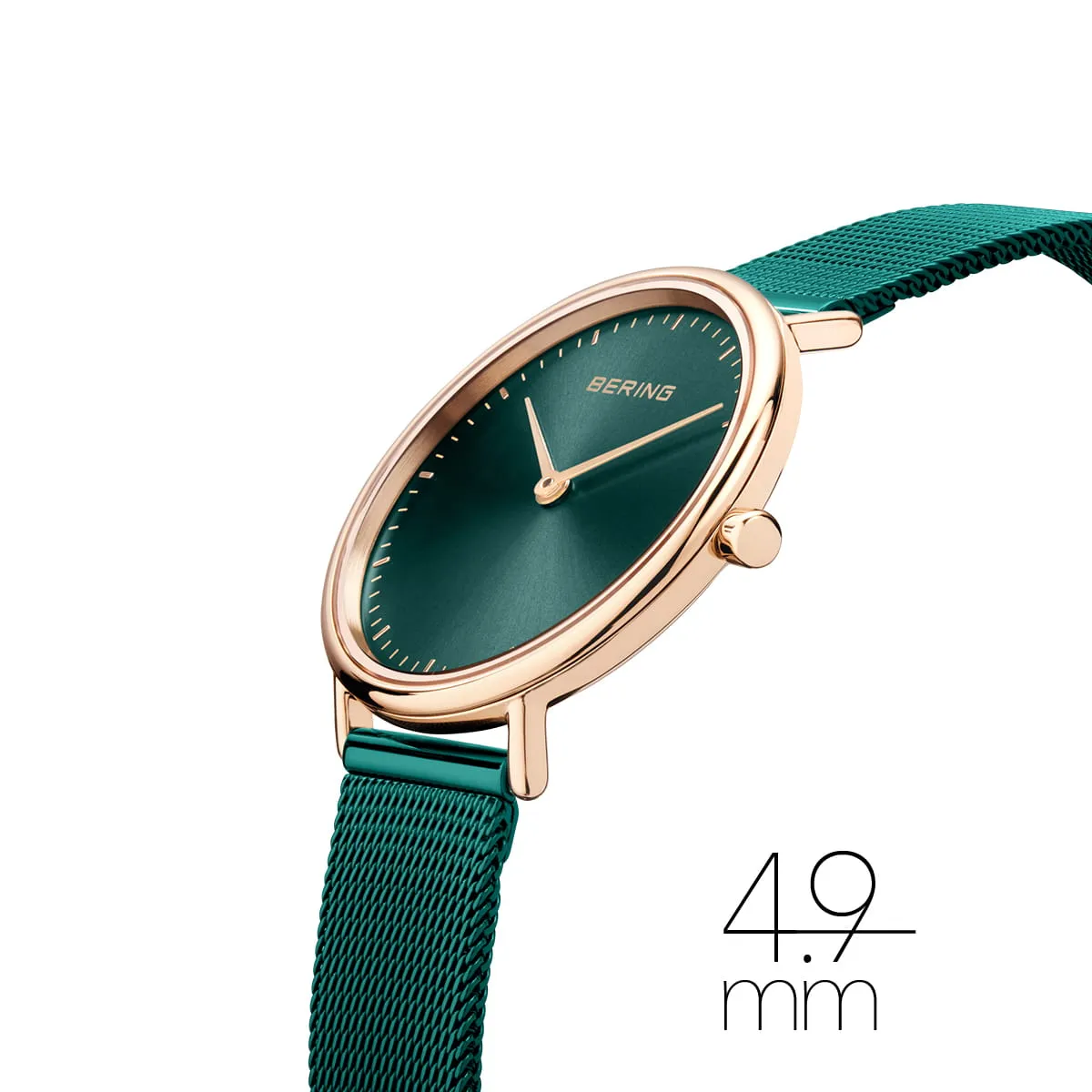 Bering Ladies Ultra Slim Rose Gold & Green Mesh Watch