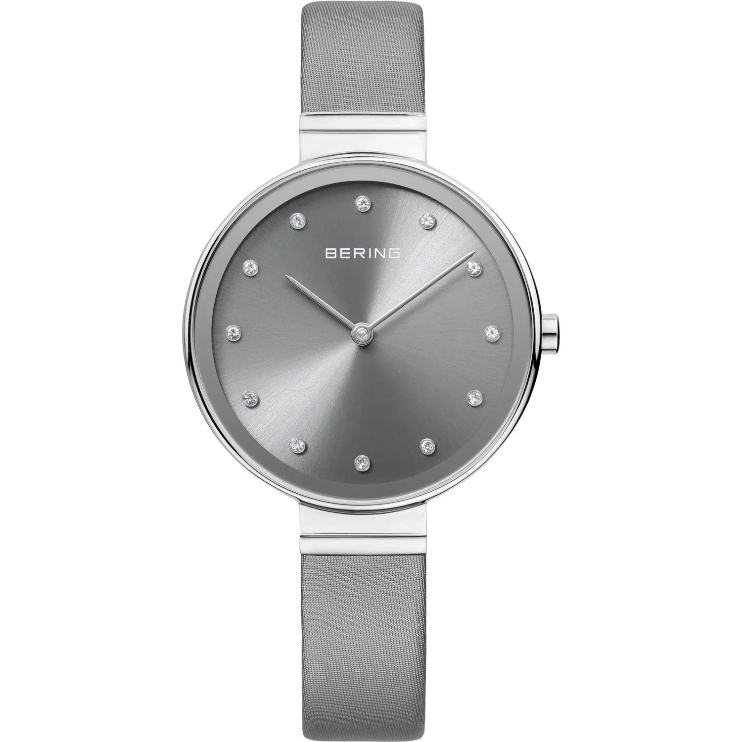 Bering Slim Grey Leather Ladies Watch with Grey Dial