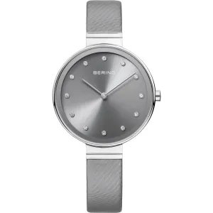 Bering Slim Grey Leather Ladies Watch with Grey Dial