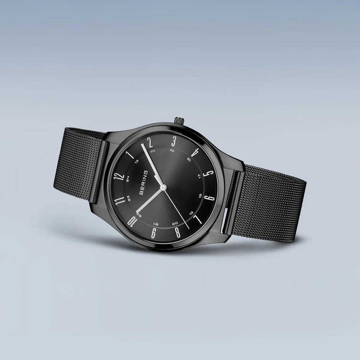 Bering Steel Gents Black Dial Ultra Slim Mesh Watch