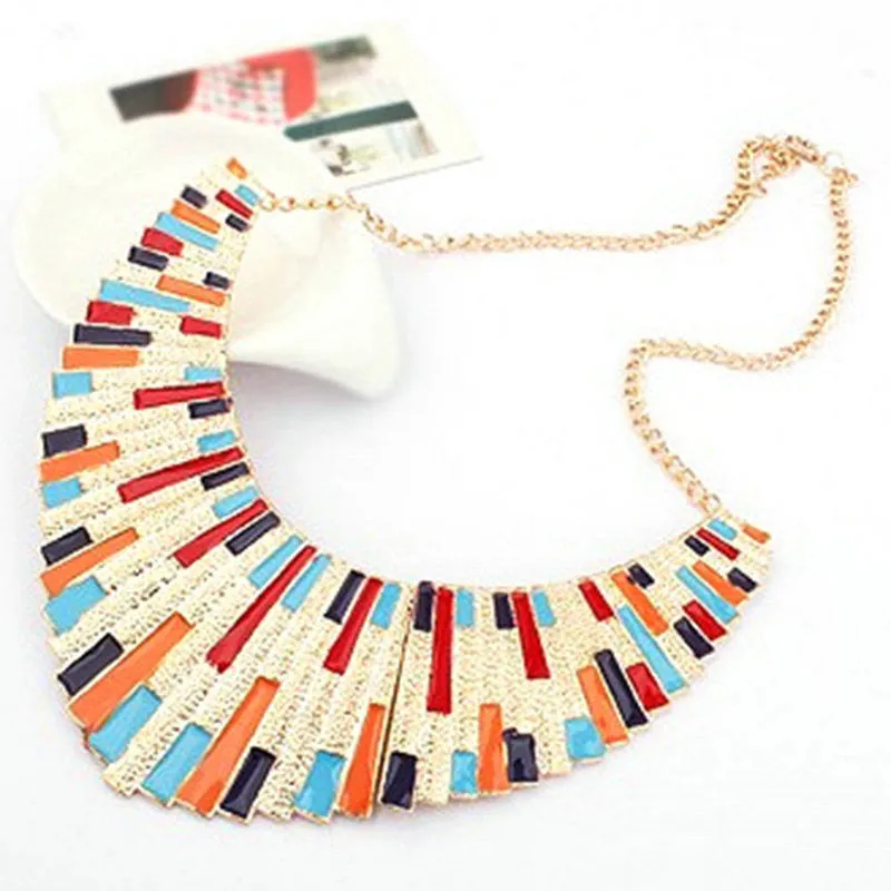 Big Colorful Torques Enamel Statement Choker Pendant Necklace Link Chain Lady Necklaces NW