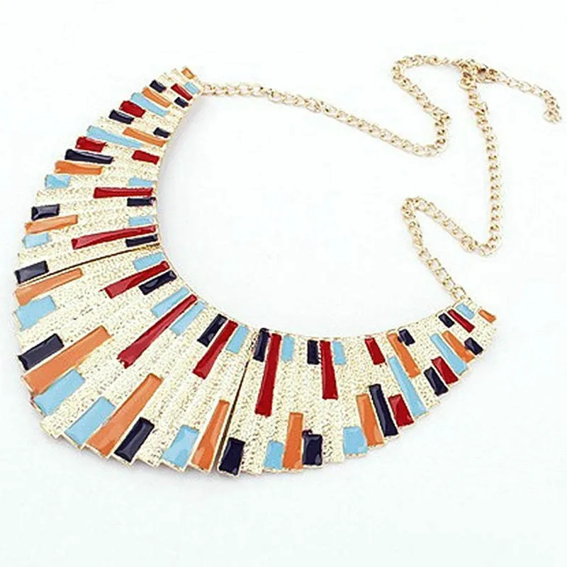 Big Colorful Torques Enamel Statement Choker Pendant Necklace Link Chain Lady Necklaces NW