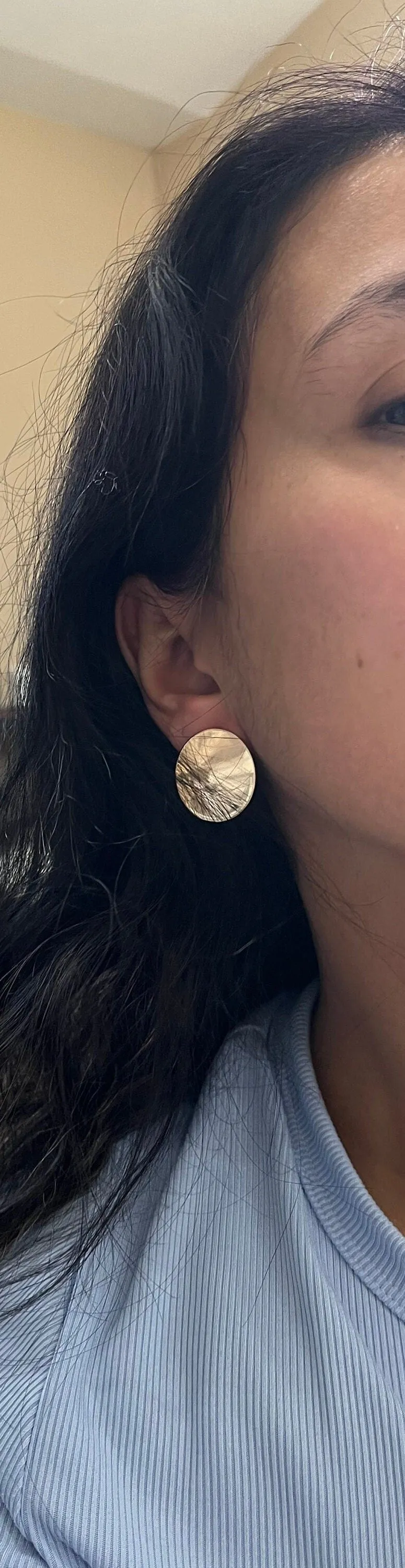 Big gold Stud earring , gold mirror studs large , round earrings , chunky gold studs statement