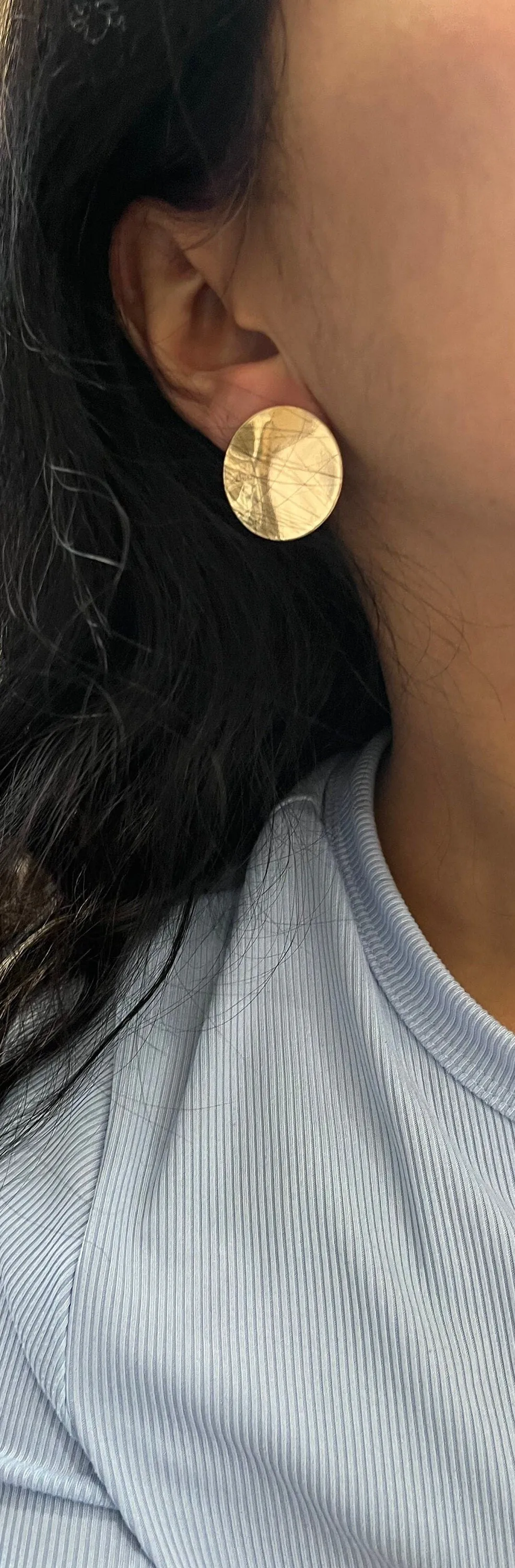 Big gold Stud earring , gold mirror studs large , round earrings , chunky gold studs statement