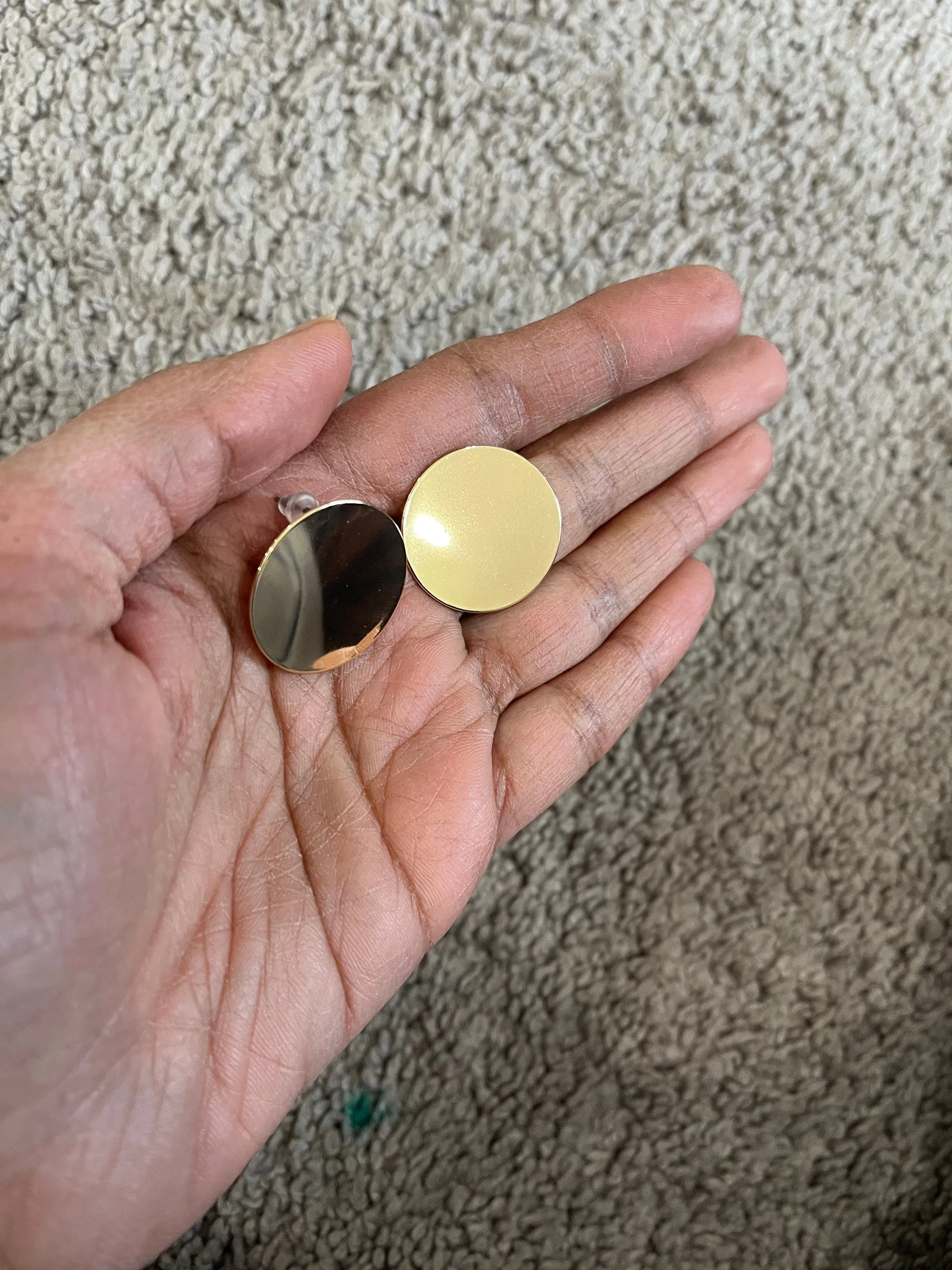 Big gold Stud earring , gold mirror studs large , round earrings , chunky gold studs statement