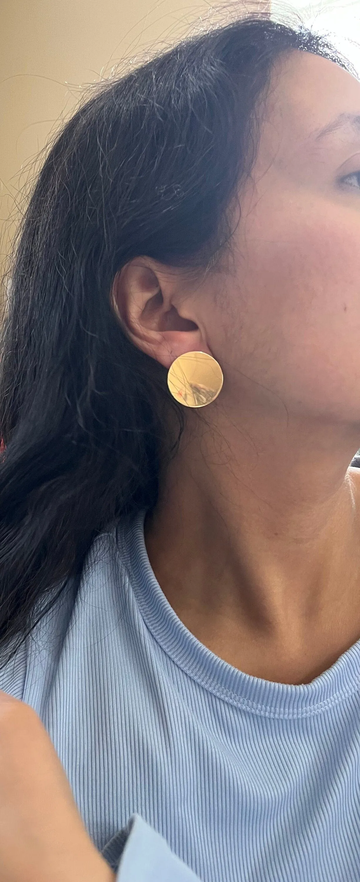 Big gold Stud earring , gold mirror studs large , round earrings , chunky gold studs statement