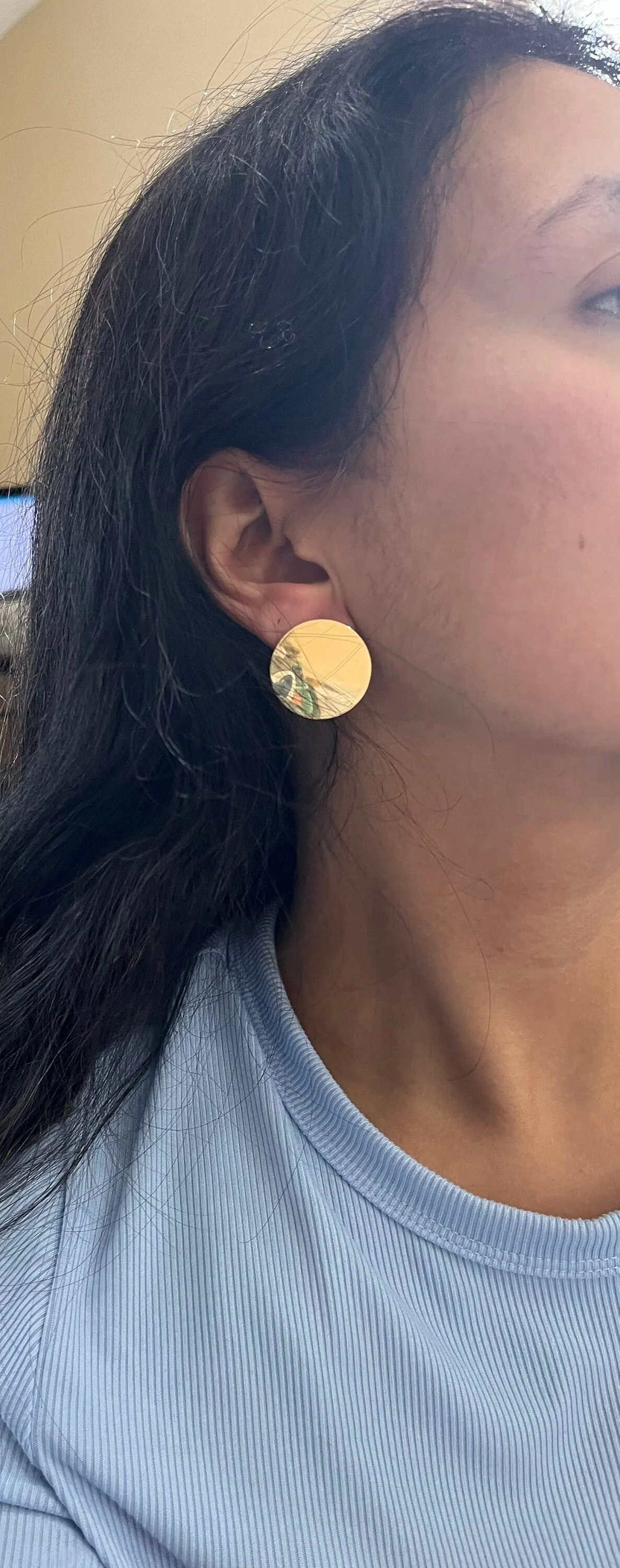 Big gold Stud earring , gold mirror studs large , round earrings , chunky gold studs statement