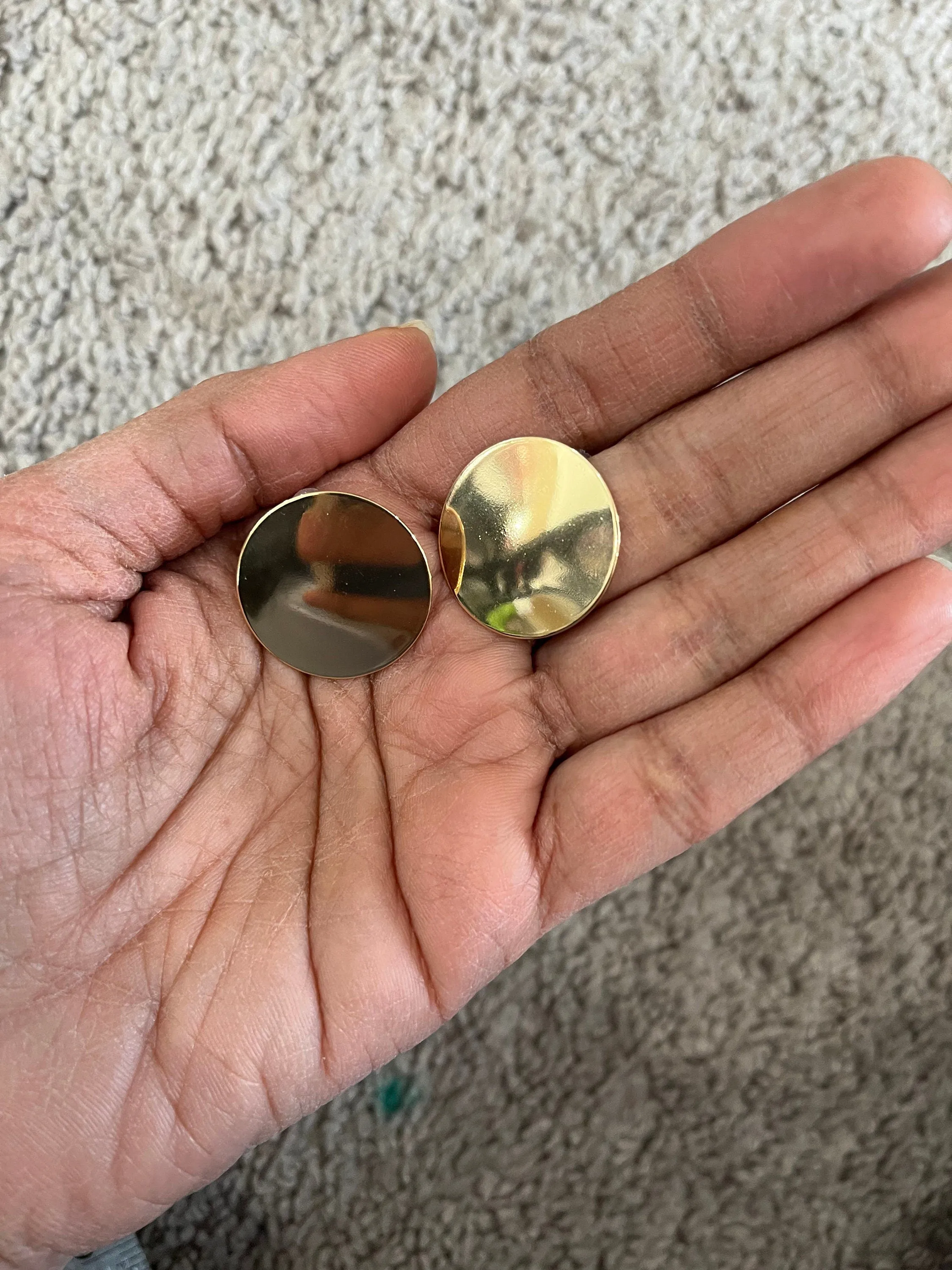 Big gold Stud earring , gold mirror studs large , round earrings , chunky gold studs statement