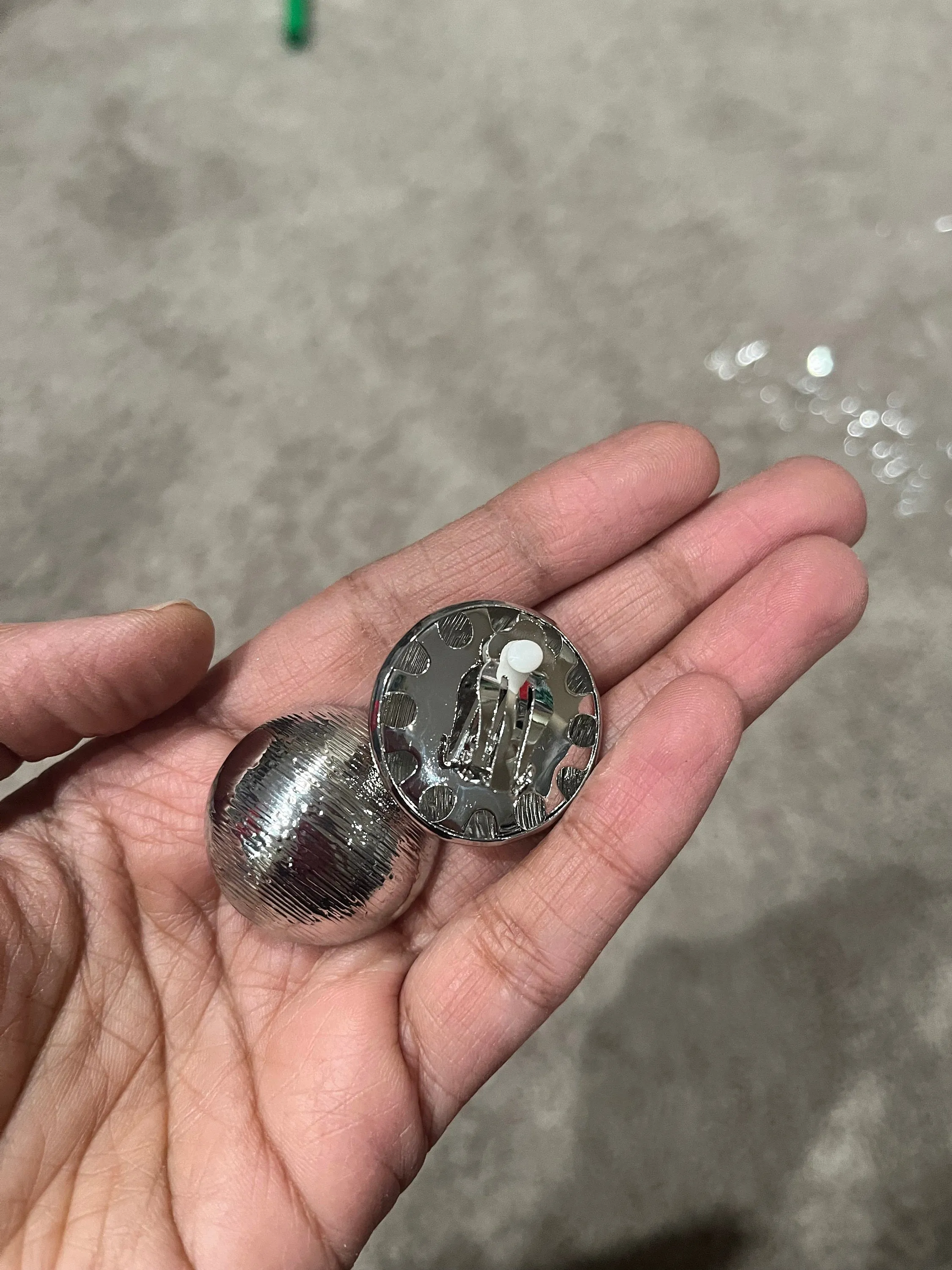 Big Silver stud earrings clip ons  , silver dome statement bold  studs large , silver round metal  , chunky mirror metal shiny stud earrings